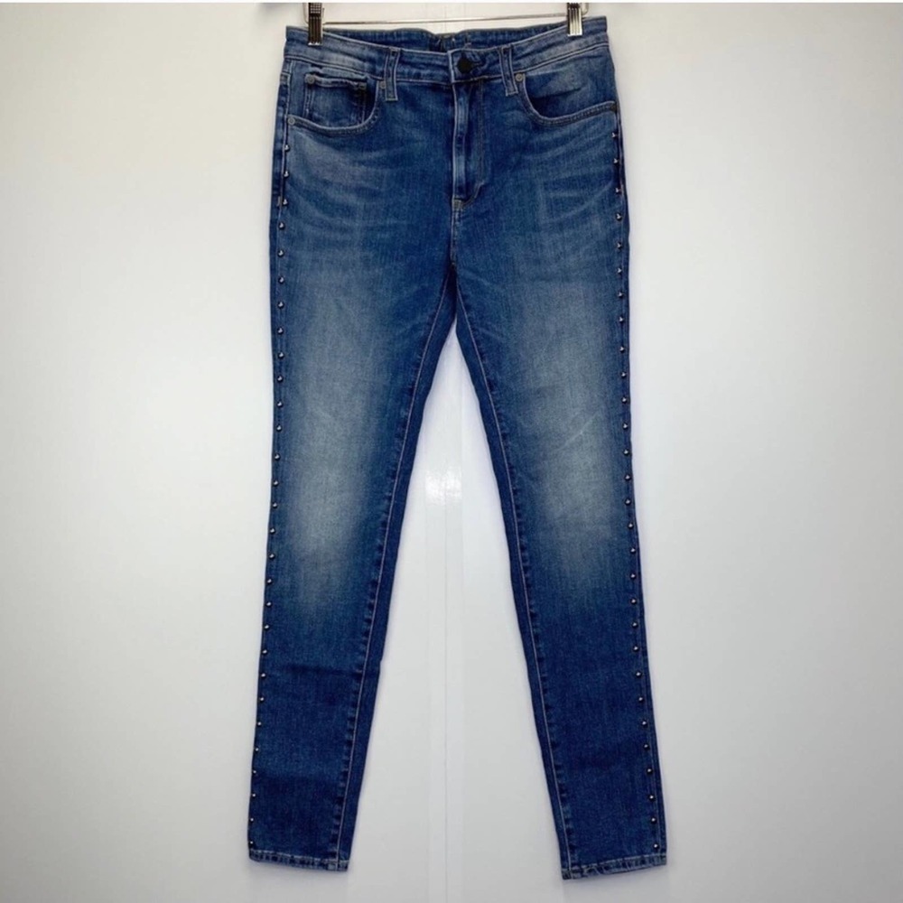 HALE Adriano Goldschmied Jeans Riley Mid Rise Skinny Cropped Studded Blue Denim